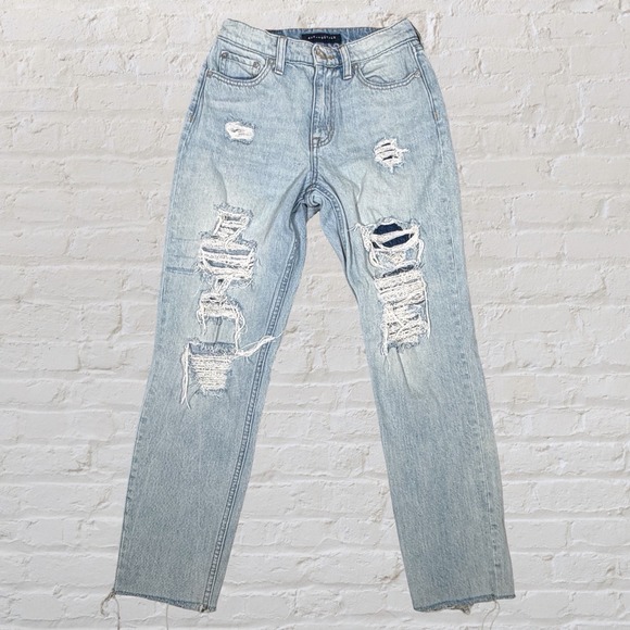 Aéropostale Denim - Aeropostale Mom Jeans Distressed Size 0 Blue Ankle Slouchy Grunge 90s 24x27